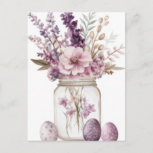 Aquarell Oster Postkarte mit Ostereiern und Blumen ポストカード (正面)