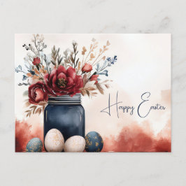 Aquarell Oster Postkarte mit Ostereiern und Blumen ポストカード