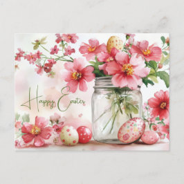 Aquarell Oster Postkarte mit Ostereiern und Blumen ポストカード