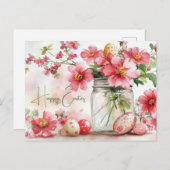 Aquarell Oster Postkarte mit Ostereiern und Blumen ポストカード (正面/裏面)