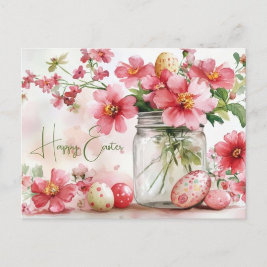 Aquarell Oster Postkarte mit Ostereiern und Blumen ポストカード (正面)