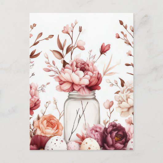 Aquarell Oster Postkarte mit Ostereiern und Blumen ポストカード (正面)