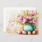 Aquarell Oster Postkarte mit Ostereiern und Blumen ポストカード (正面/裏面)