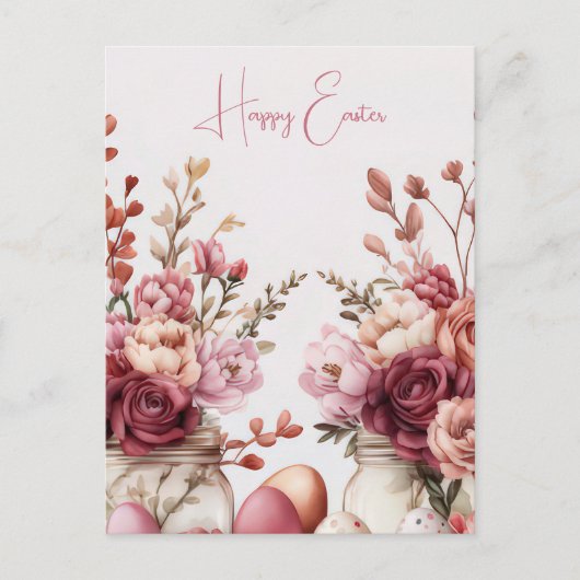Aquarell Oster Postkarte mit Ostereiern und Blumen ポストカード (正面)