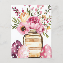 Aquarell Oster Postkarte mit Ostereiern und Blumen ポストカード