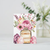 Aquarell Oster Postkarte mit Ostereiern und Blumen ポストカード (スタンド正面)