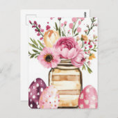 Aquarell Oster Postkarte mit Ostereiern und Blumen ポストカード (正面/裏面)