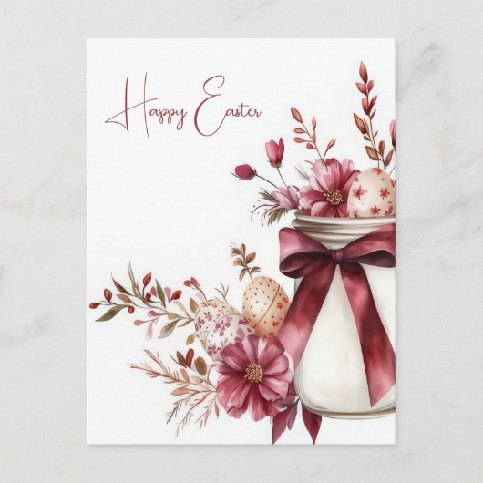 Aquarell Oster Postkarte mit Ostereiern und Blumen ポストカード (正面)