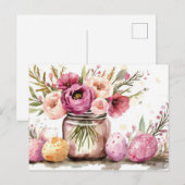 Aquarell Oster Postkarte mit Ostereiern und Blumen ポストカード (正面/裏面)