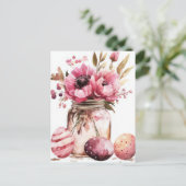Aquarell Oster Postkarte mit Ostereiern und Blumen ポストカード (スタンド正面)