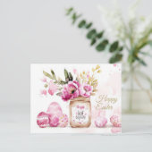 Aquarell Oster Postkarte mit Ostereiern und Blumen ポストカード (スタンド正面)