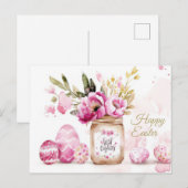 Aquarell Oster Postkarte mit Ostereiern und Blumen ポストカード (正面/裏面)