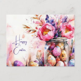 Aquarell Oster Postkarte mit Ostereiern und Blumen ポストカード