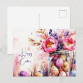 Aquarell Oster Postkarte mit Ostereiern und Blumen ポストカード (正面/裏面)