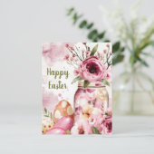 Aquarell Oster Postkarte mit Ostereiern und Blumen ポストカード (スタンド正面)