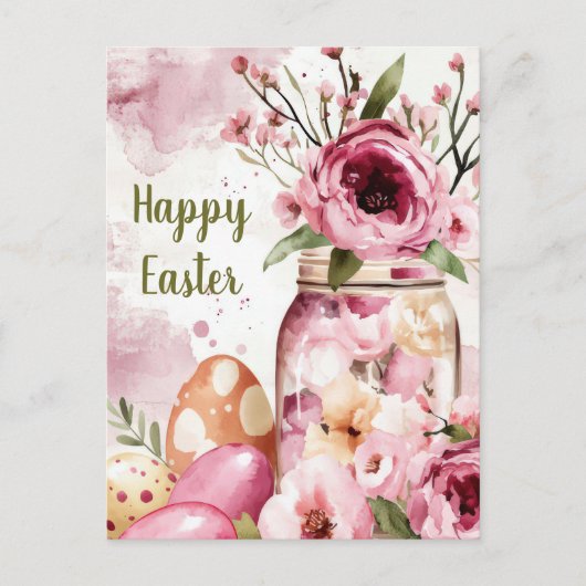 Aquarell Oster Postkarte mit Ostereiern und Blumen ポストカード (正面)
