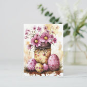 Aquarell Oster Postkarte mit Ostereiern und Blumen ポストカード (スタンド正面)