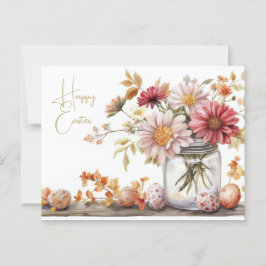 Aquarell Oster Postkarte mit Ostereiern und Blumen ポストカード