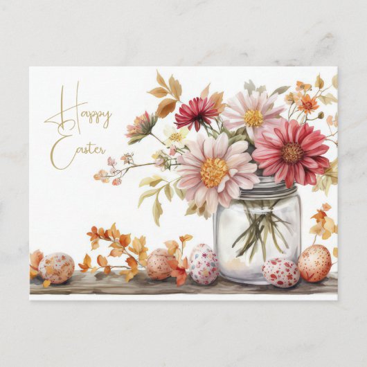 Aquarell Oster Postkarte mit Ostereiern und Blumen ポストカード (正面)