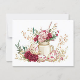 Aquarell Oster Postkarte mit Ostereiern und Blumen ポストカード