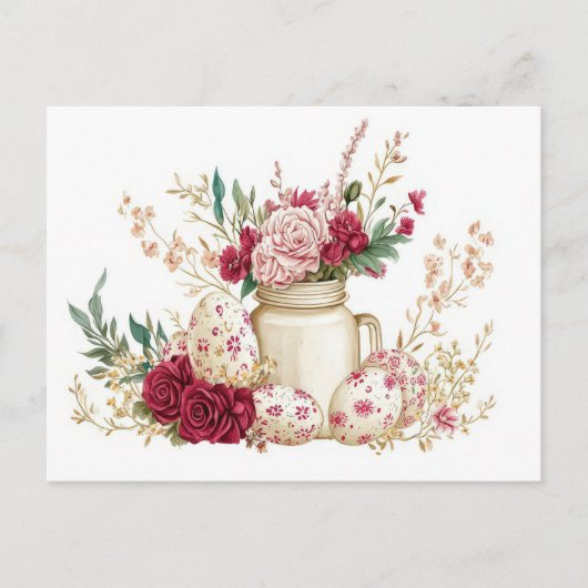 Aquarell Oster Postkarte mit Ostereiern und Blumen ポストカード (正面)