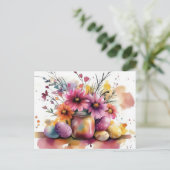 Aquarell Oster Postkarte mit Ostereiern und Blumen ポストカード (スタンド正面)