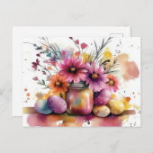 Aquarell Oster Postkarte mit Ostereiern und Blumen ポストカード (正面/裏面)