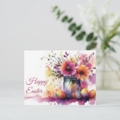 Aquarell Oster Postkarte mit Ostereiern und Blumen ポストカード (スタンド正面)