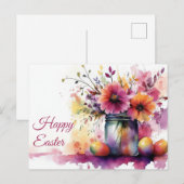 Aquarell Oster Postkarte mit Ostereiern und Blumen ポストカード (正面/裏面)