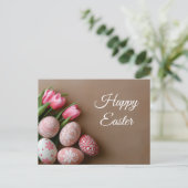 Aquarell Oster Postkarte mit Ostereiern und Tulpen ポストカード (スタンド正面)