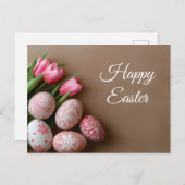 Aquarell Oster Postkarte mit Ostereiern und Tulpen ポストカード (正面/裏面)