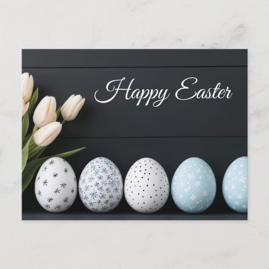Aquarell Oster Postkarte mit Ostereiern und Tulpen ポストカード (正面)