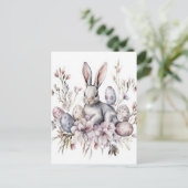 Aquarell Oster Postkarte mit Osterhase und Blumen ポストカード (スタンド正面)