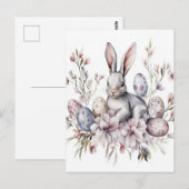 Aquarell Oster Postkarte mit Osterhase und Blumen ポストカード (正面/裏面)