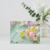 Aquarell Oster Postkarte mit Osternest und Kücken ポストカード (スタンド正面)