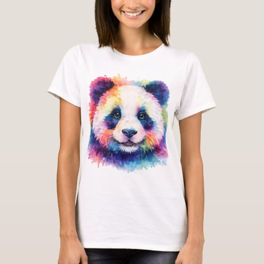 Aquarell Panda T-Shirt - Schwarz & Weiß Tシャツ (正面)