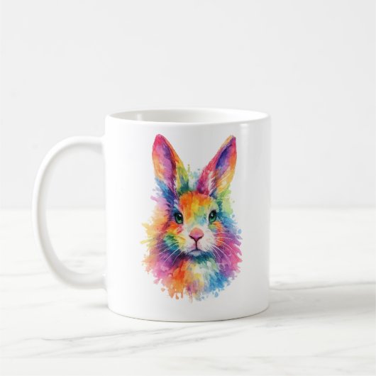 Aquarell Regenbogen Hase Tasse – Wildtier Edition コーヒーマグカップ (左)