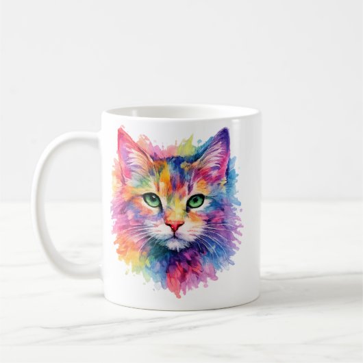 Aquarell Regenbogen Katze Tasse – Wildtier Edition コーヒーマグカップ (左)