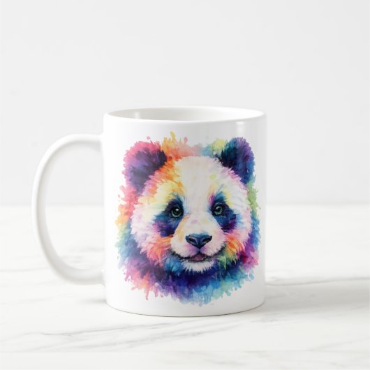 Aquarell Regenbogen Panda Tasse – Wildtier Edition コーヒーマグカップ (左)