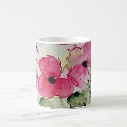 Aquarell rosa Blumen コーヒーマグカップ (中央)