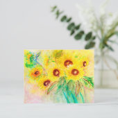 Aquarell Sonnenblumen. Blumenstrauß gemalt. ポストカード (スタンド正面)