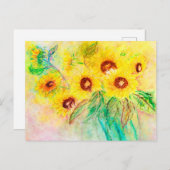 Aquarell Sonnenblumen. Blumenstrauß gemalt. ポストカード (正面/裏面)