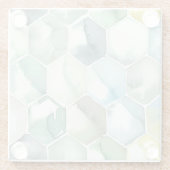 AquarelleのHonycomb青及び緑のパターン ガラスコースター (裏面)