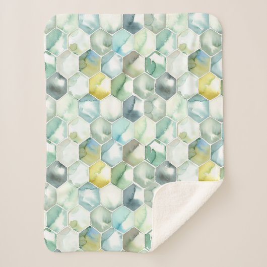 AquarelleのHonycomb青及び緑のパターン シェルパブランケット (正面)