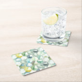 AquarelleのHonycomb青及び緑のパターン スクエアペーパーコースター (インサイチュ)