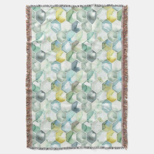 AquarelleのHonycomb青及び緑のパターン スローブランケット (正面縦)