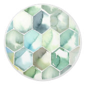 AquarelleのHonycomb青及び緑のパターン セラミックノブ (正面)