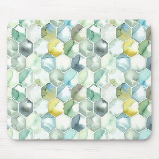 AquarelleのHonycomb青及び緑のパターン マウスパッド (正面)