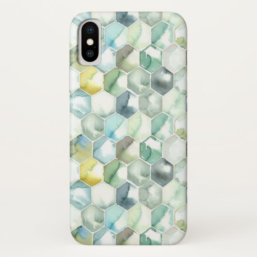 AquarelleのHonycomb青及び緑のパターン Case-Mate iPhoneケース (裏面)