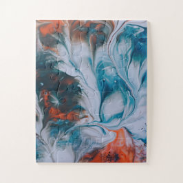  Aquarelle fluide indigo bleu orange corail ジグソーパズル